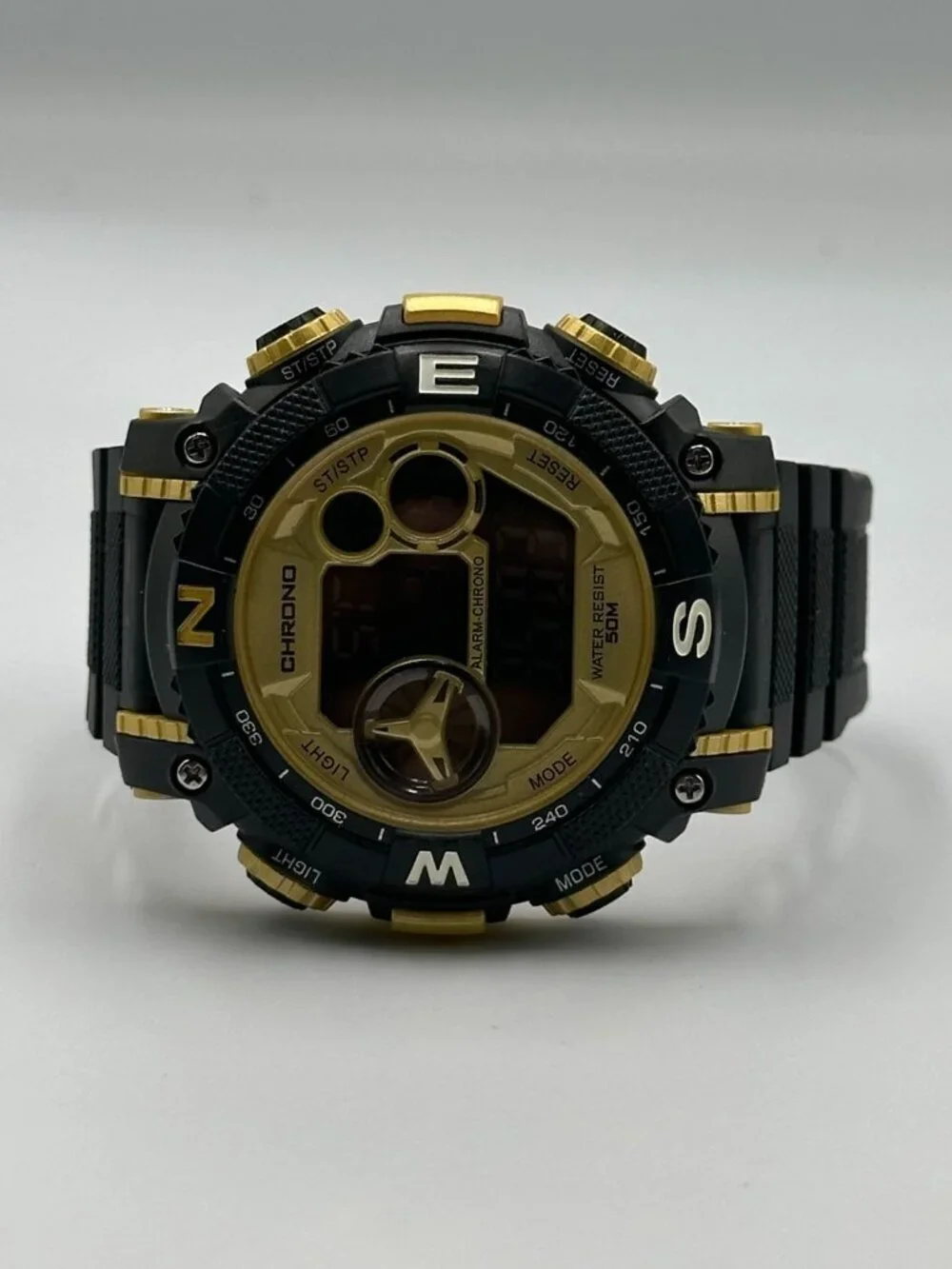 George Digital Watch Men Black Gold 53MM Round Dial Chrono New Battery